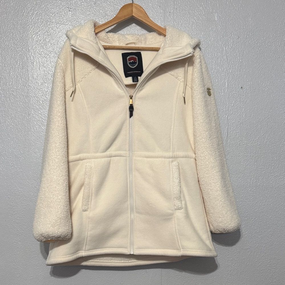 1 Madison Expedition Ivory Sherpa Bonded Fleece Hooded Zip Jacket Stadium Coat L